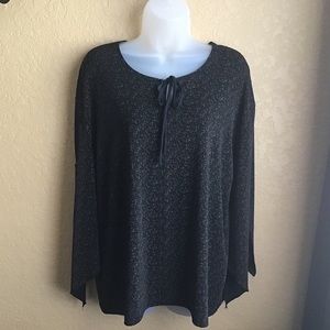 LA Lights Women’s Floral Branches Blouse Black Tan Long Split Sleeves Sz Medium